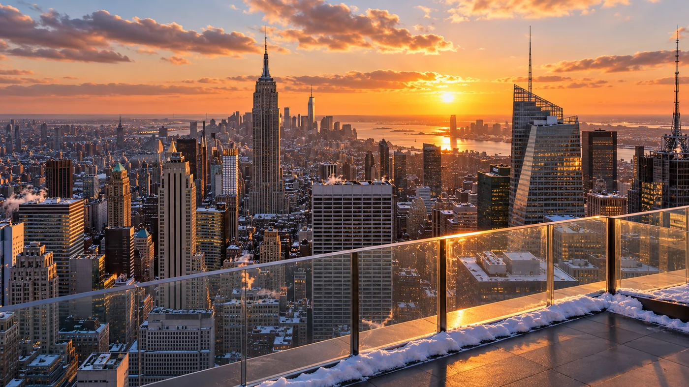 Winter sunset over the Manhattan skyline