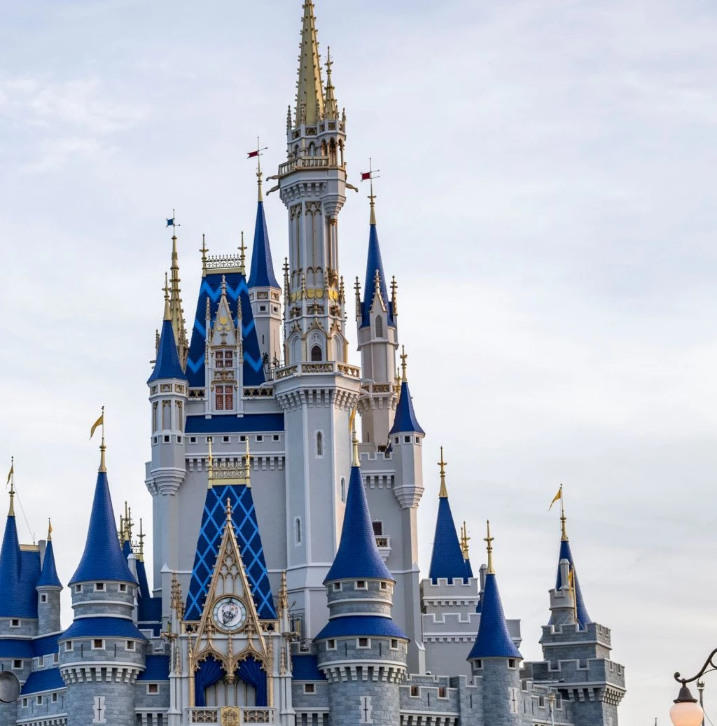 Detail crop showing Cinderella Castle spires and facade